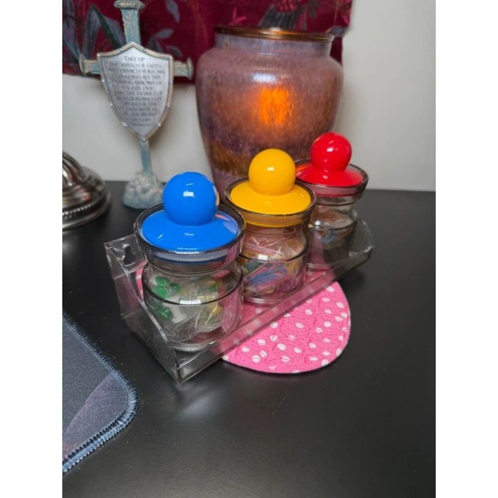 Vintage Stationary Jar Set Office Canister Pins Clips Rubber Bands - In Box - Picture 2 of 5